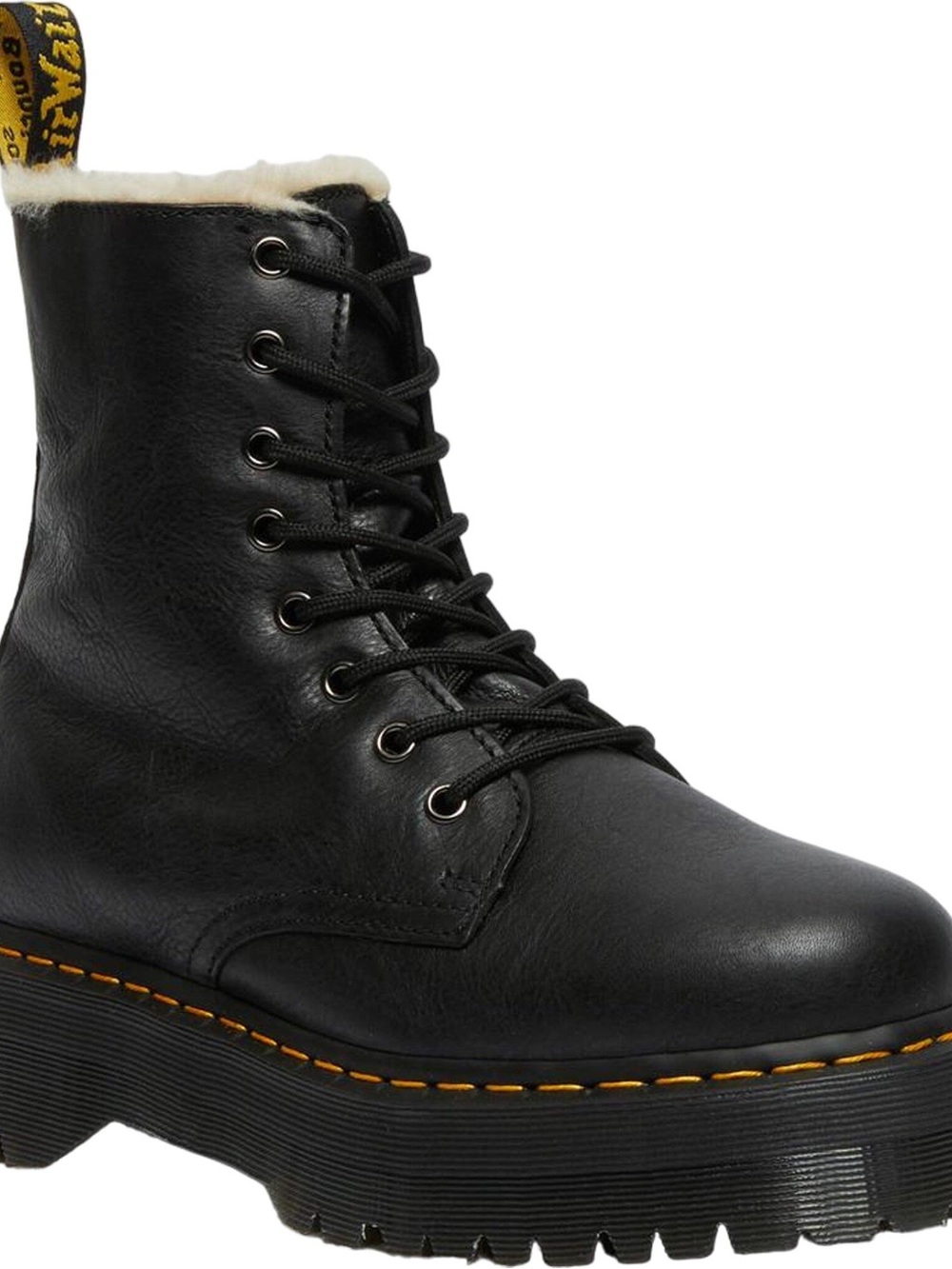 Dr. Martens Women's Black Leather Lace-Up Platform Boot with fur US 8